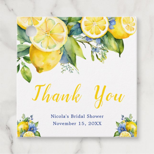 Étiquettes Cadeau Citrus Lemon Fête des mariées méditerranéenne (Devant)