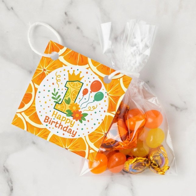 Étiquettes Cadeau Citrus-Thème Premier Anniversaire Numéro "1" Parti (Créateur téléchargé)