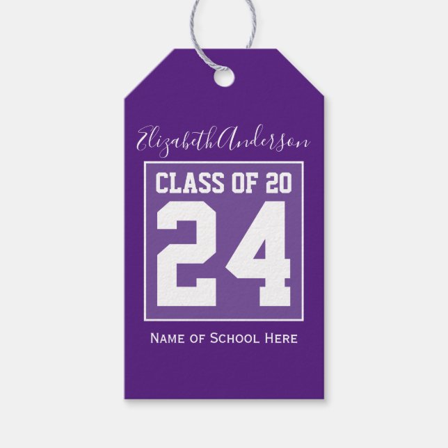 Étiquettes-cadeau Classe de 2024 Royal Purple Graduation Photo (Devant)