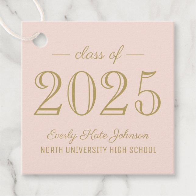 Étiquettes Cadeau Classe de 2025 Elegant Blush Gold Graduation Party (Devant)