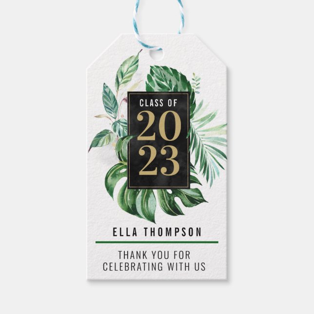Étiquettes-cadeau Classe de feuilles tropicales de 2021 | MERCI (Devant)