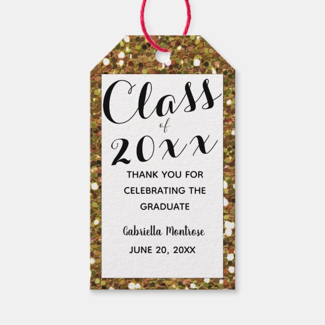 Étiquettes-cadeau Classe de Parties scintillant d'or de 2025 (Devant)