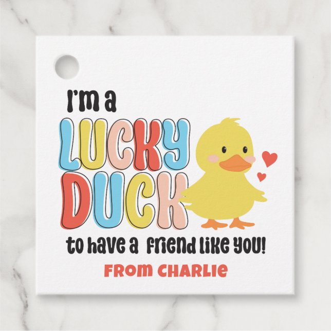 Étiquettes Cadeau Classe Valentines Lucky Duck Rubber Ducky (Devant)