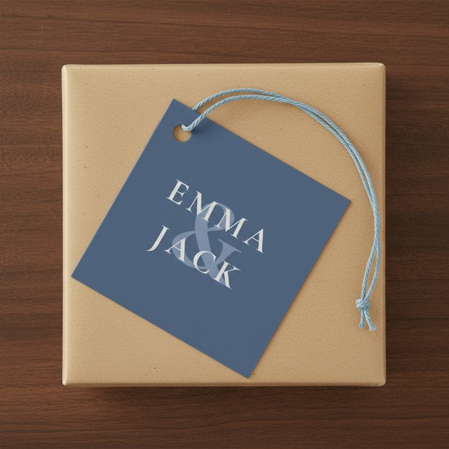 Étiquettes Cadeau Classic Blue Elegant Serif Font ampersand moderne (Classic Blue Elegant Serif Font modern ampersand Favor Tags.)