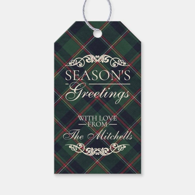 Étiquettes-cadeau Classic Dark Blue Red Green Plaid Pattern (Devant)