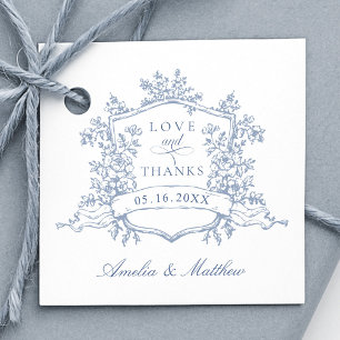 Étiquettes Cadeau Classic Floral Crest Dusty Blue Love & Thanks