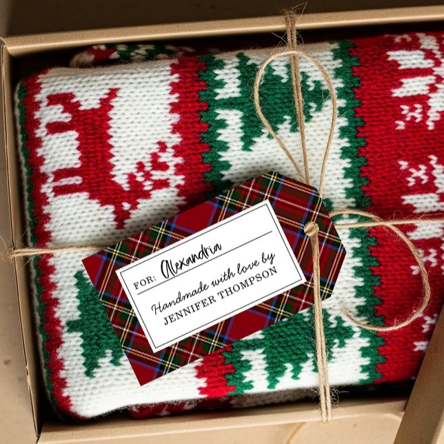 Étiquettes-cadeau Classic Holiday Red Tartan fait main avec amour (Créateur téléchargé)