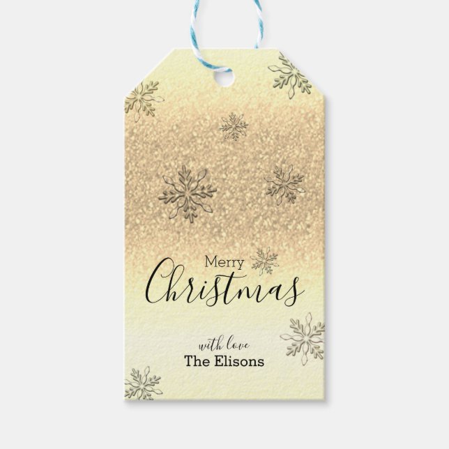 Étiquettes-cadeau Classic Holiday Snowflake Faux Gold Parties scinti (Devant)