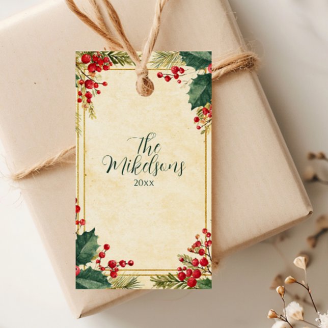 Étiquettes-cadeau Classic Holly Berry fête de Noël (Créateur téléchargé)