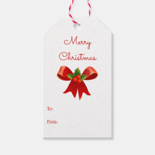 Étiquettes-cadeau Classic Holly Red Christmas Bow to From Hanging