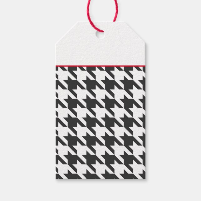 Étiquettes-cadeau Classic Houndstooth noir blanc rouge intemporel (Devant)