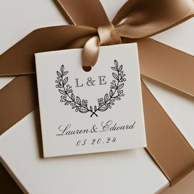 Étiquettes Cadeau Classic Laurel Mariage Monogramme initial (Créateur téléchargé)
