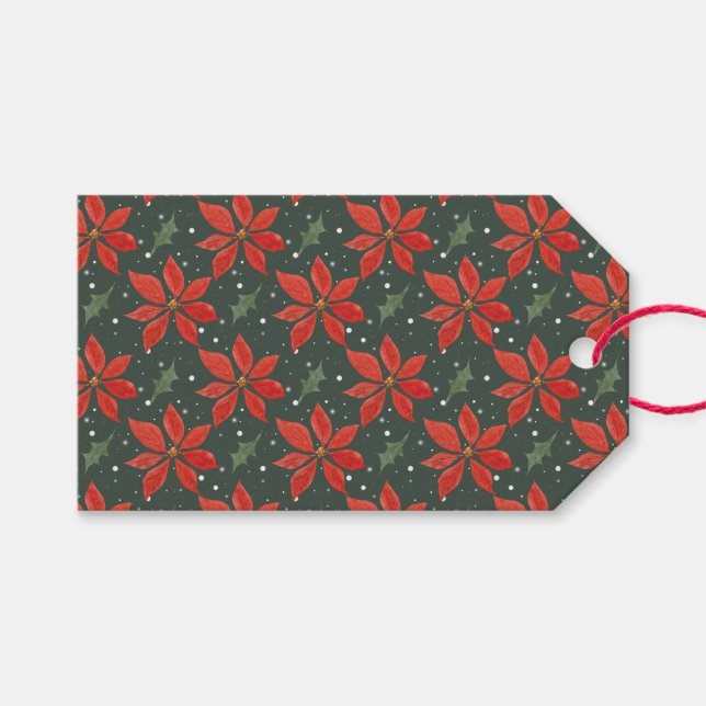 Étiquettes-cadeau Classic Poinsetta Holiday (Devant (Horizontal))