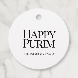 Étiquettes Cadeau Classic Round Family Name Happy Purim Favor Tags