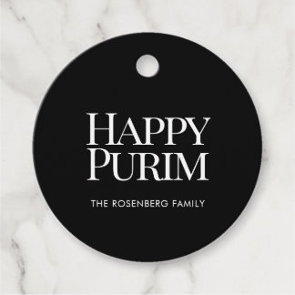 Étiquettes Cadeau Classic Round Family Name Happy Purim Favor Tags
