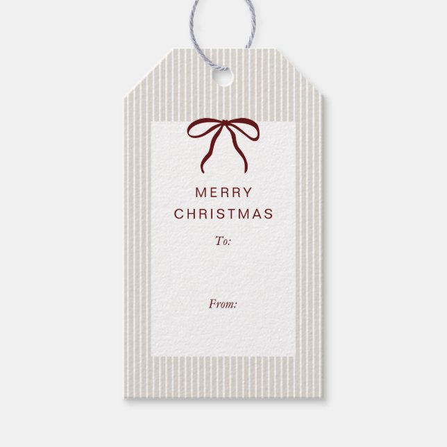 Étiquettes-cadeau Classic Stripes Red Bow Merry Christmas (Devant)