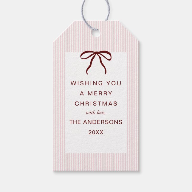 Étiquettes-cadeau Classic Stripes Red Bow Merry Christmas (Devant)
