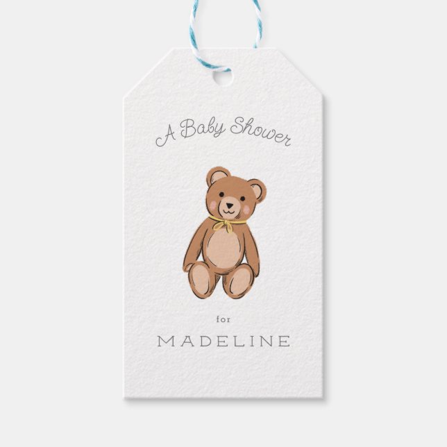 Étiquettes-cadeau Classic Teddy Bear Baby shower Jaune (Devant)