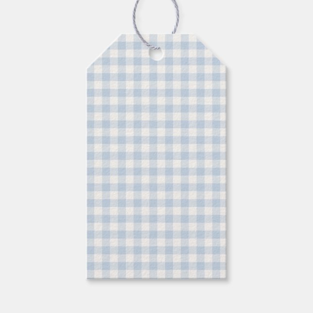 Étiquettes-cadeau Classique Gingham Début d'Automne | Bleu Poussiére (Devant)