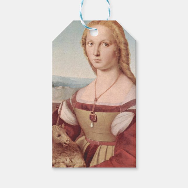 Étiquettes-cadeau Classique Raphael Lady et Unicorn (Devant)