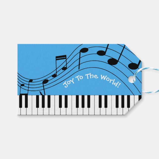 Étiquettes-cadeau Clavier de piano et notes de musique (Devant (Horizontal))