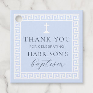 Étiquettes Cadeau Clé grecque Merci Baptême Bleu
