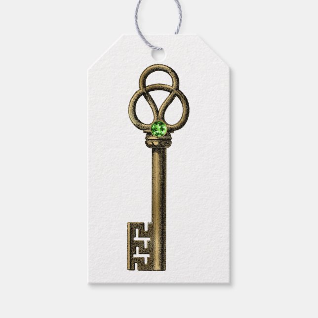 Étiquettes-cadeau Clé Vintage Emerald Gemstone (Devant)