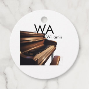 Étiquettes Cadeau Clés de table de piano en bois Brown nom monogramm