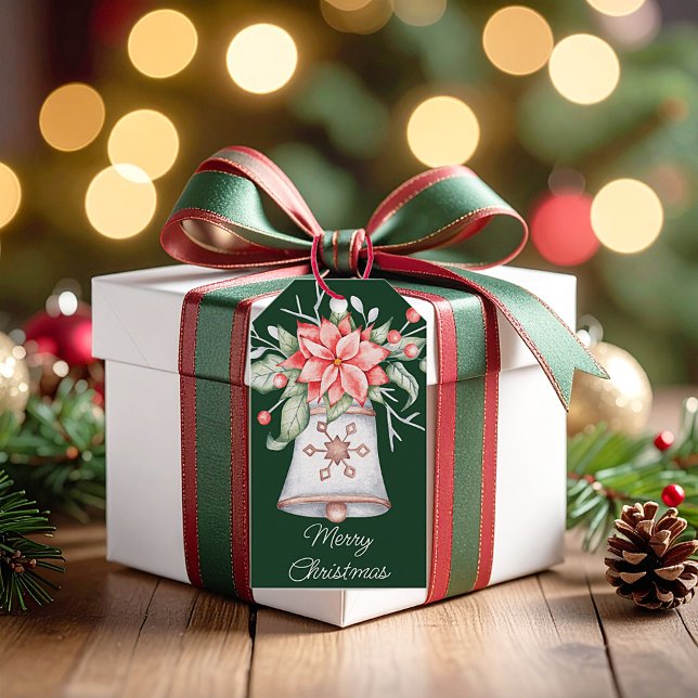 Étiquettes-cadeau Cloche de Noël Pastel avec poinsettia (Créateur téléchargé)