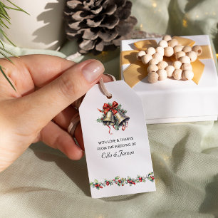 Étiquettes-cadeau Cloches de mariage d'hiver et Holly Favor