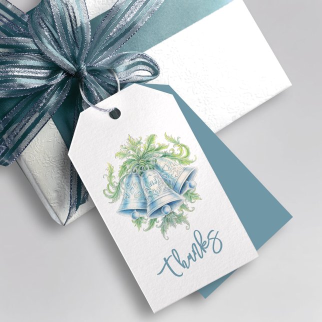 Étiquettes-cadeau Cloches mariages et aquarelle feuillu merci faveur (Créateur téléchargé)