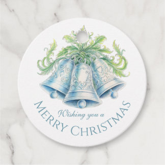 Étiquettes Cadeau clochettes argent aquarelle vert joyeux noël