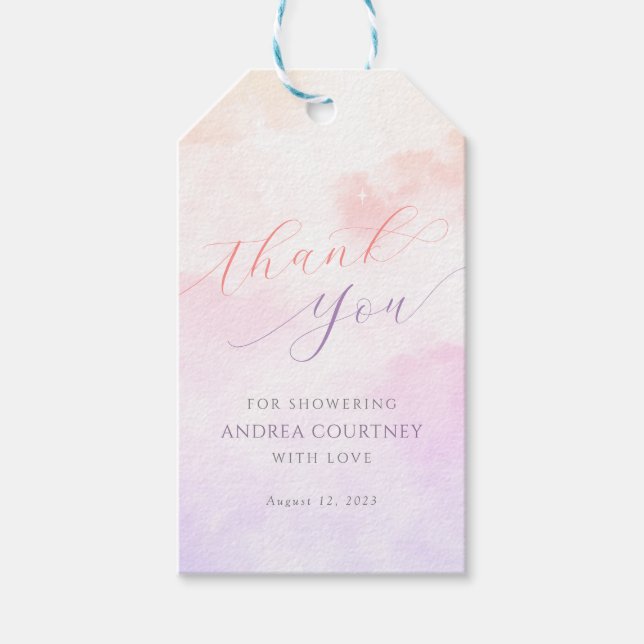 Étiquettes-cadeau Cloud 9 Dreamy Pastel Fête des mariées rose Merci (Devant)