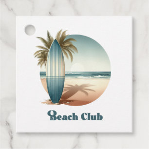 Étiquettes Cadeau Club de plage rétro Fête d'anniversaire de surf cô