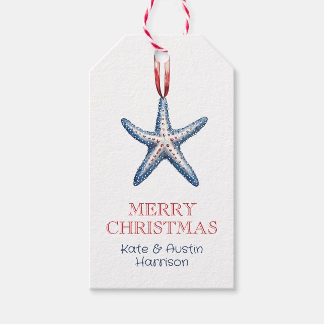 Étiquettes-cadeau Coastal Christmas Nautical Starfish Ornament (Devant)