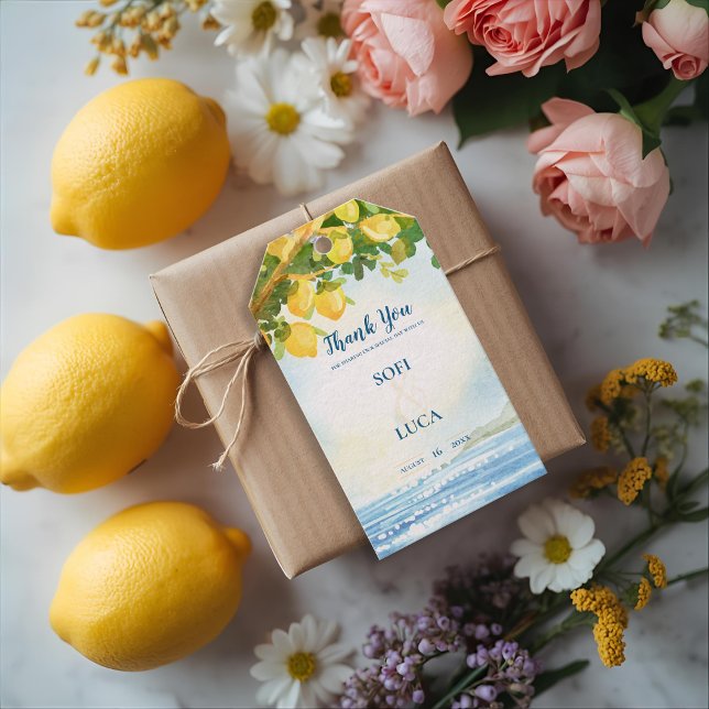 Étiquettes-cadeau Coastal Mediterranean Lemon Grove Wedding Favor (Coastal Mediterranean Lemon Grove Wedding Favor Gift Tags)