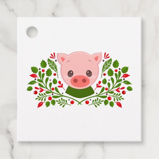 Étiquettes Cadeau Cochon de Noël mignon (Devant)