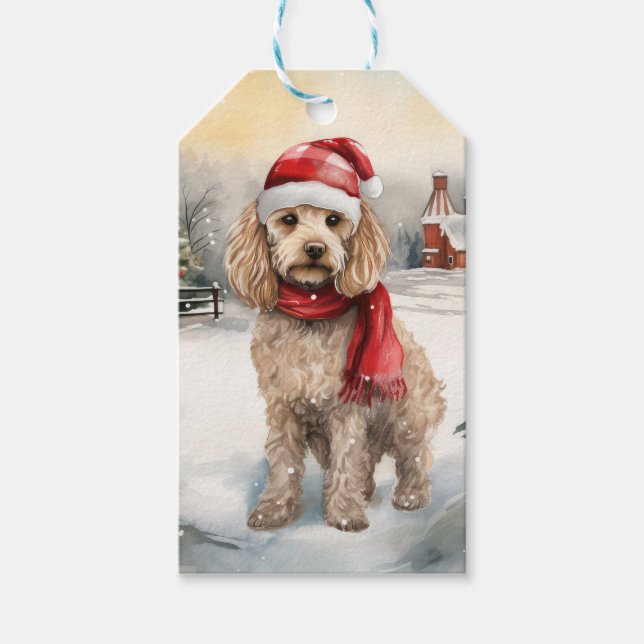 Étiquettes-cadeau Cockapoo Dog in Snow Christmas (Devant)