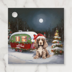 Étiquettes Cadeau Cocker d'hiver Spaniel Caravan Christmas Adventure