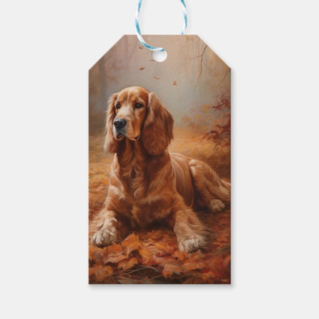 Étiquettes-cadeau Cocker Spaniel à l'automne Feuilles automne Inspir (Devant)