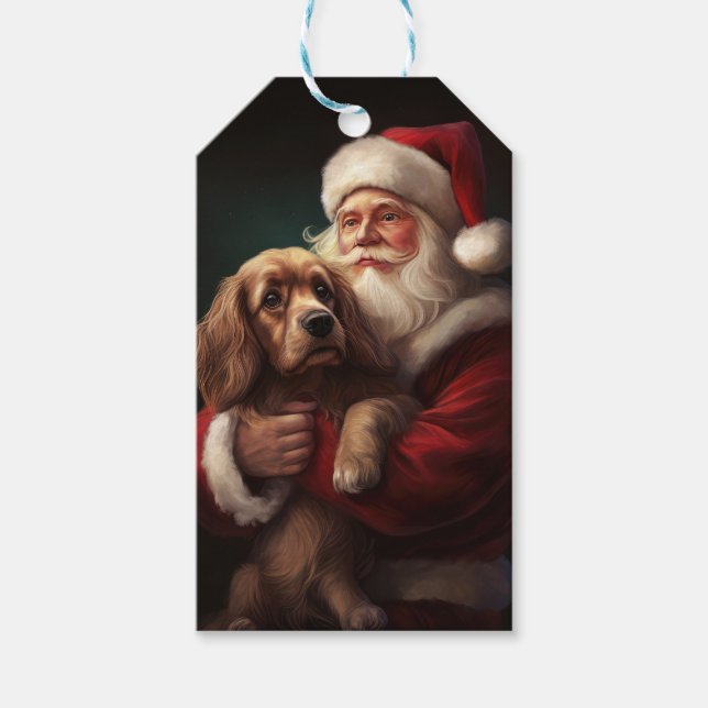 Étiquettes-cadeau Cocker Spaniel avec Noël Festif du Père Noël (Devant)