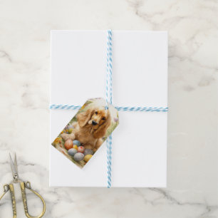 Étiquettes-cadeau Cocker Spaniel avec Oeufs de Pâques Fêtes