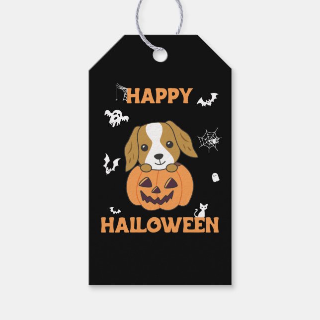 Étiquettes-cadeau Cocker Spaniel Citrouille Chiens mignons Joyeux Ha (Devant)