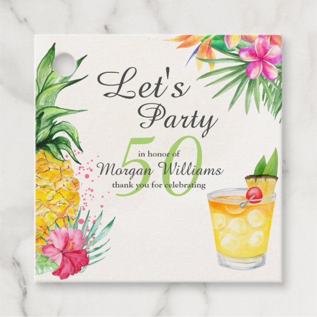 Étiquettes Cadeau Cocktail d'été tropical 50e fête d'anniversaire (Devant)