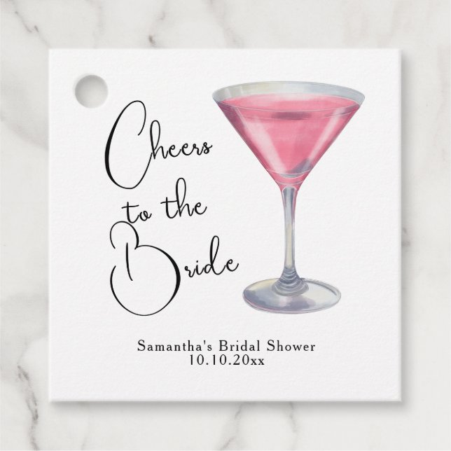 Étiquettes Cadeau Cocktail Mariage Rose Aquarelle (Devant)