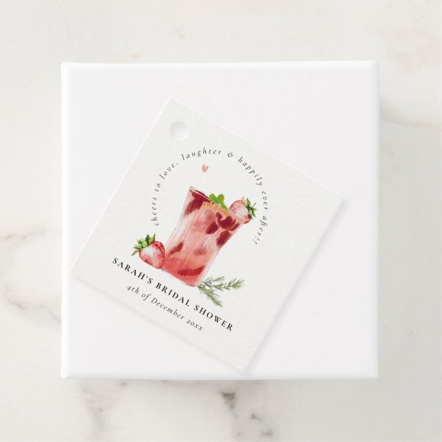 Étiquettes Cadeau Cocktail Mariage Rose Fraise Margarita (En situation)