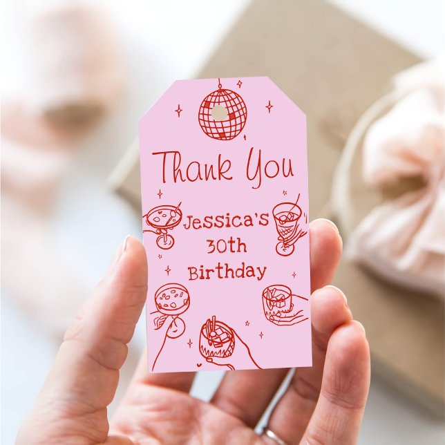 Étiquettes-cadeau Cocktail original rose rétro tiré à la main (Créateur téléchargé)