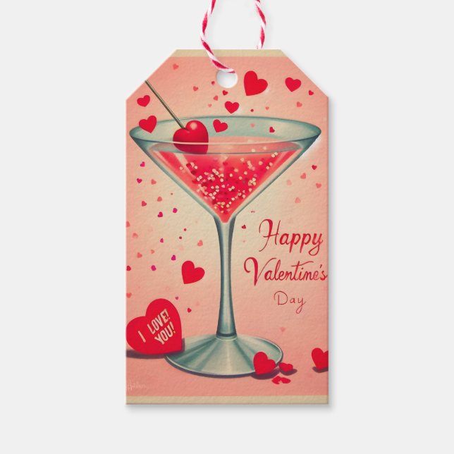 Étiquettes-cadeau Cocktail Valentine Martini du milieu du siècle (Devant)