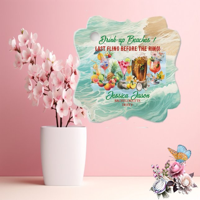 Étiquettes Cadeau Cocktails de plage tropicale Fruits Enterrement de (Tropical Beach Cocktails Fruits Bachelorette Party Favor Tags)