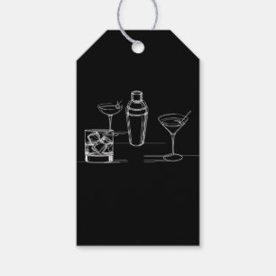 Étiquettes-cadeau Cocktails Minimal Moderne Soirée Noir & Blanc